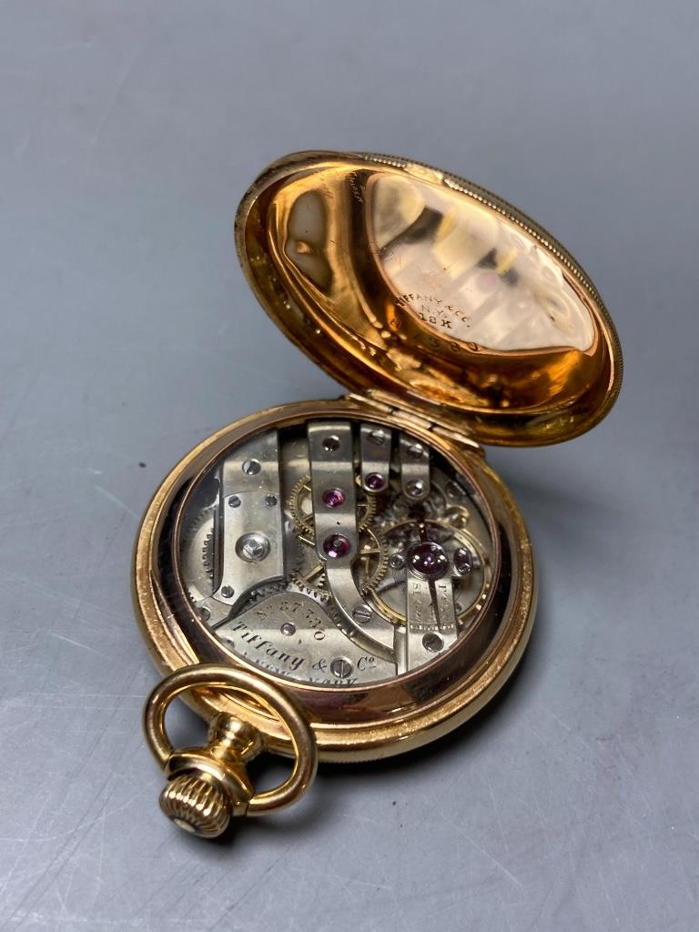 An early 20th century Tiffany & Co 18k hunter keyless fob watch, with engraved monogram